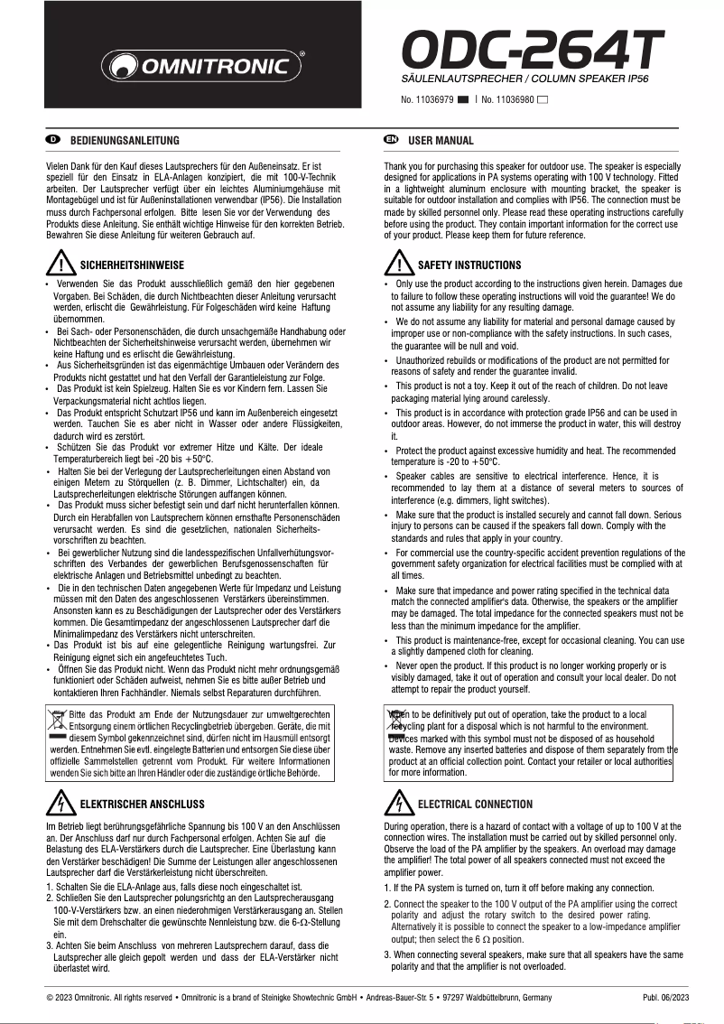 Image de la première page du manuel de l'appareil ODC-264T