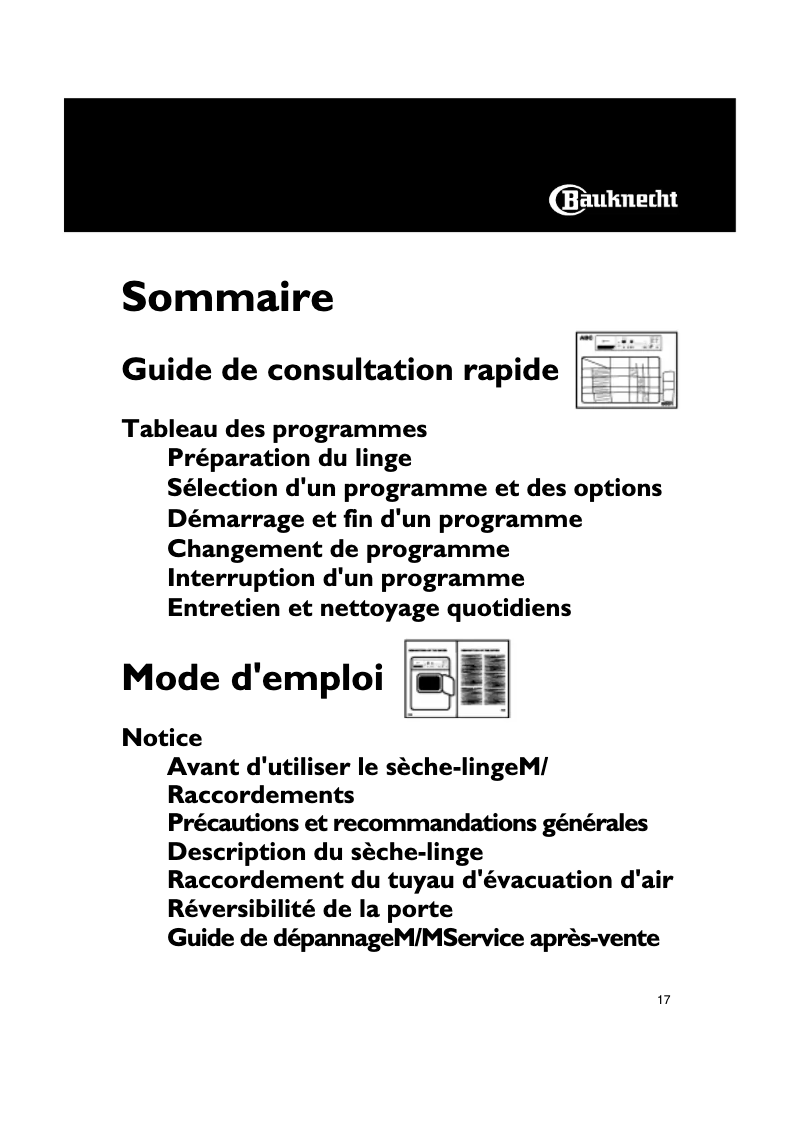 Page n°1 - Manuel utilisateur Bauknecht TRAS 6120
