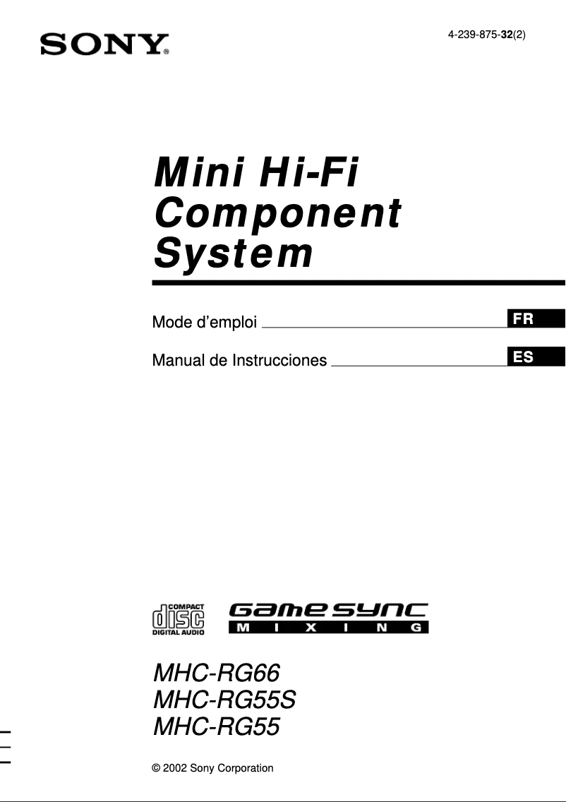 Page n°1 - Manuel utilisateur Sony MHC-RG55