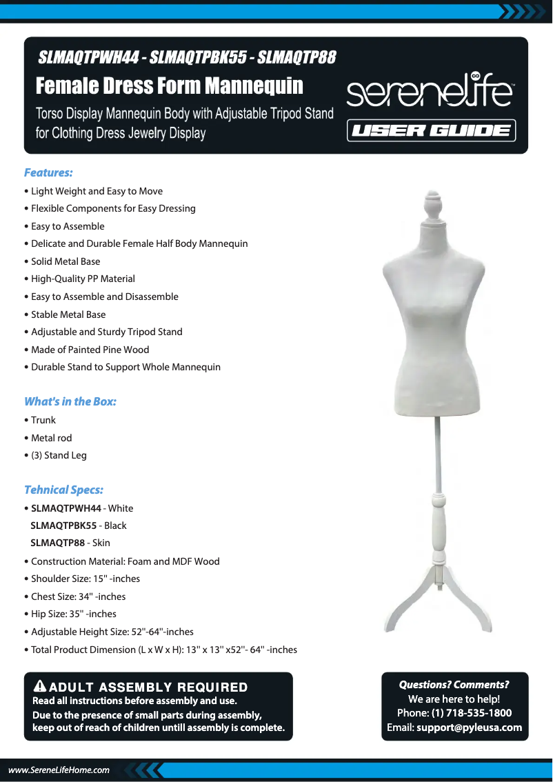 Page 1 de la notice Manuel utilisateur SereneLife SLMAQTPWH44