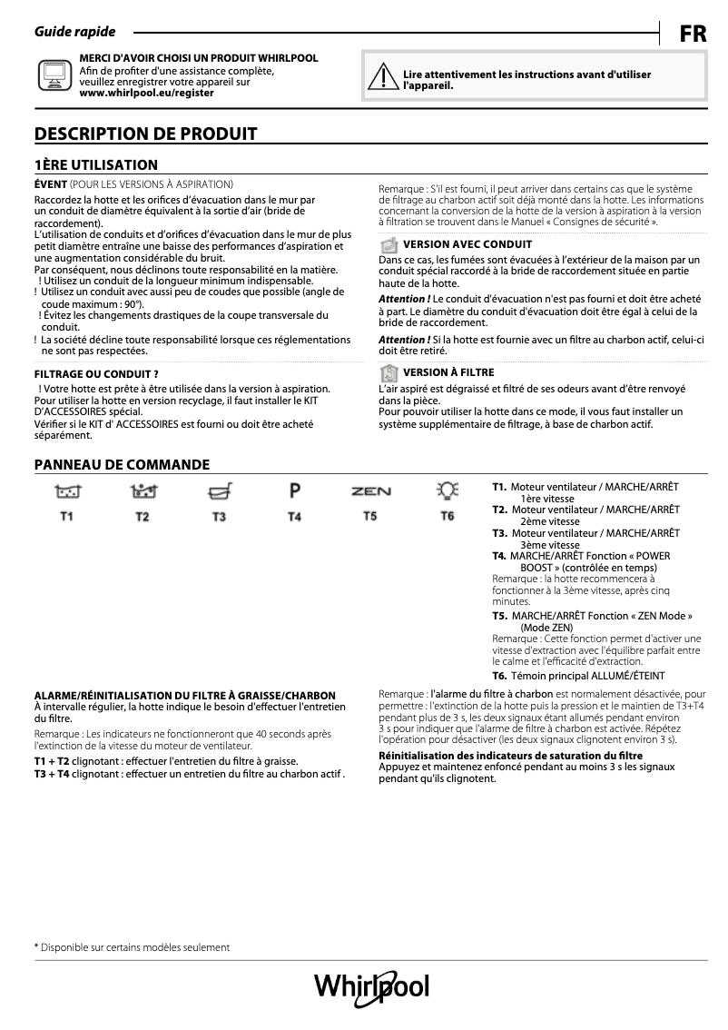 Page 1 de la notice Manuel utilisateur Whirlpool WHFG 63 F LE X