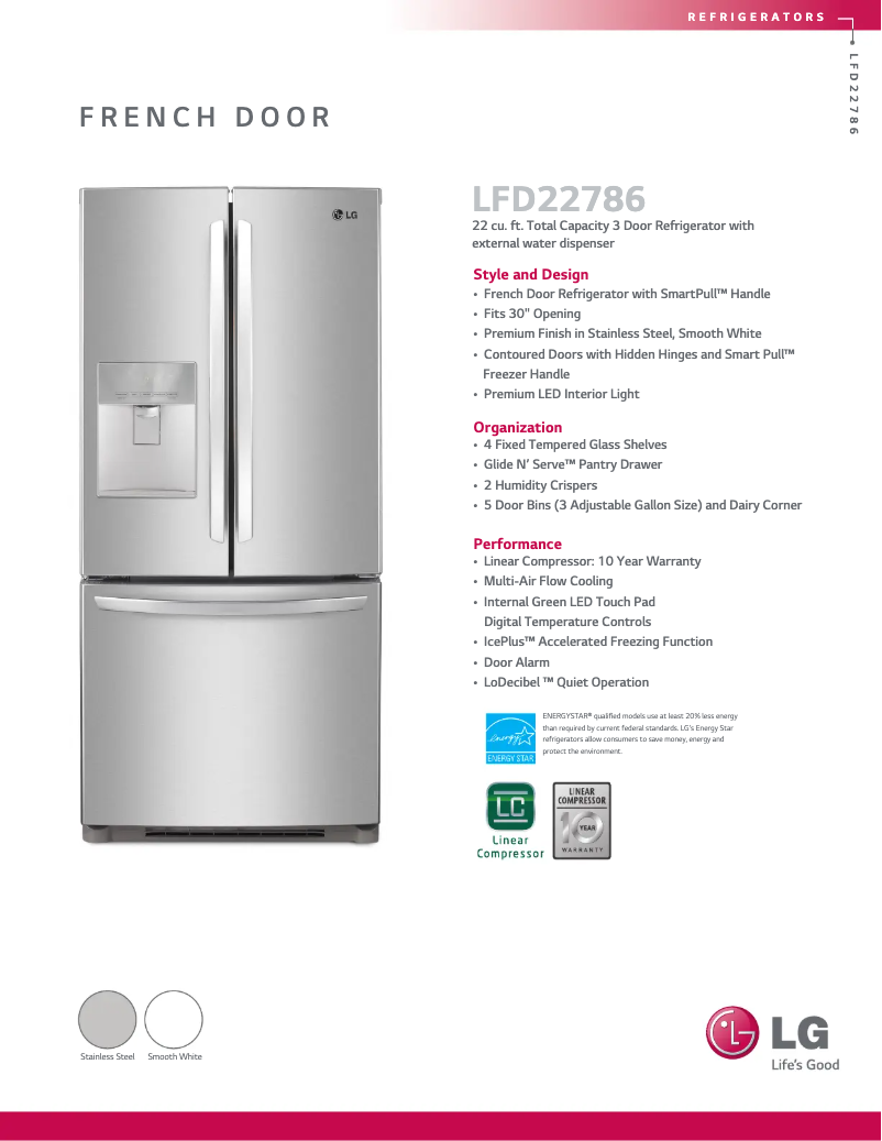 Page 1 de la notice Fiche technique LG LFD22786ST