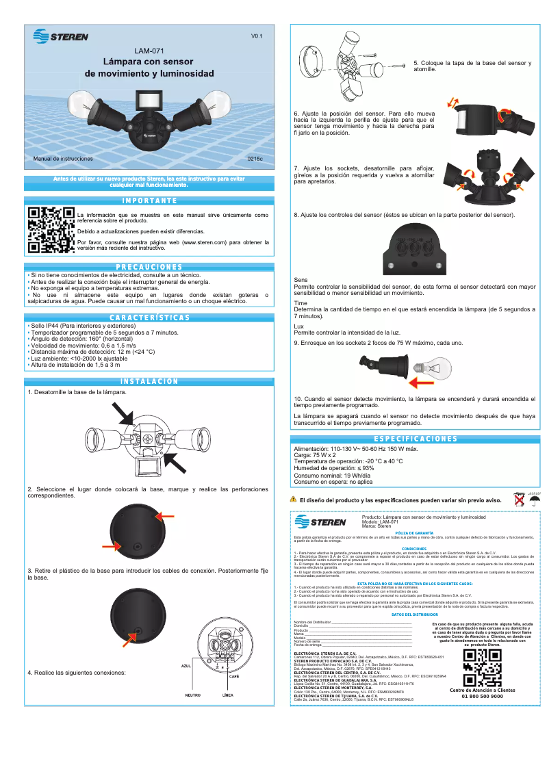 Page n°1 - Manuel utilisateur Steren LAM-071