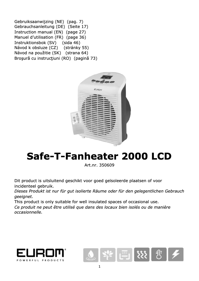 Page n°1 - Manuel utilisateur Eurom Safe-t-Fanheater 2000 LCD