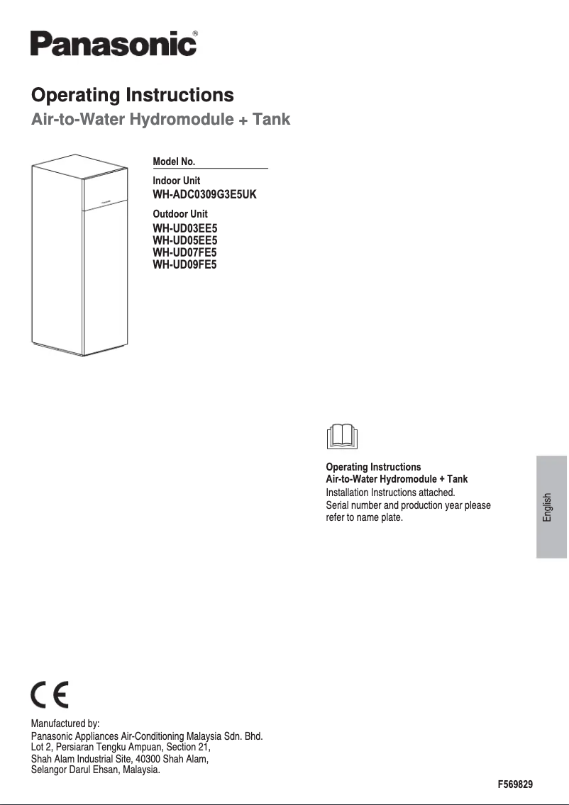 Page 1 de la notice Manuel utilisateur Panasonic WH-ADC0309G3E5UK