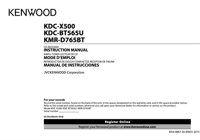 Imagen de la primera página del manual del dispositivo KDC-X500