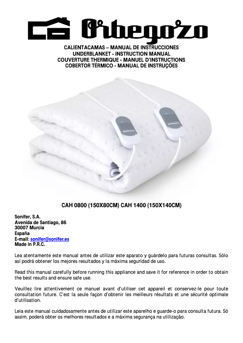 Page n°1 - Manuel utilisateur Orbegozo CAH 1400