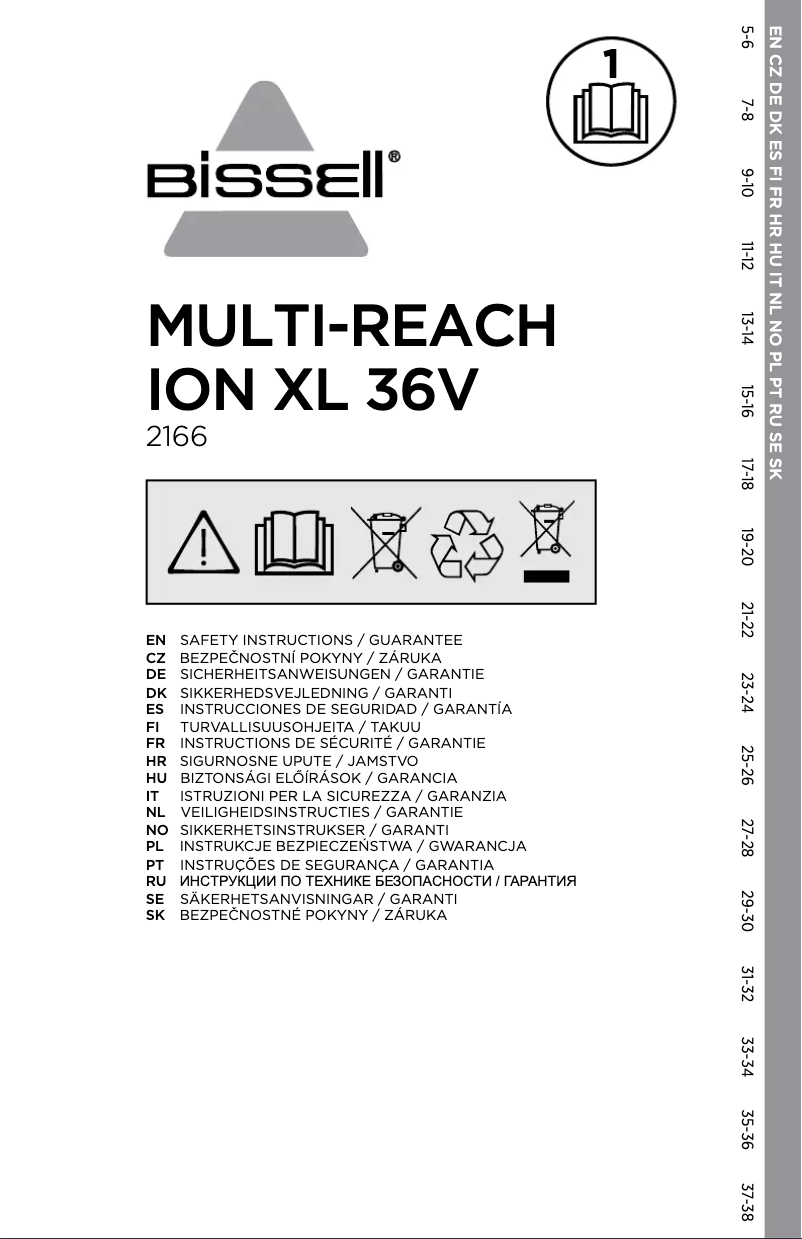 Page n°1 - Manuel utilisateur Bissell MultiReach ION XL 36V 2166