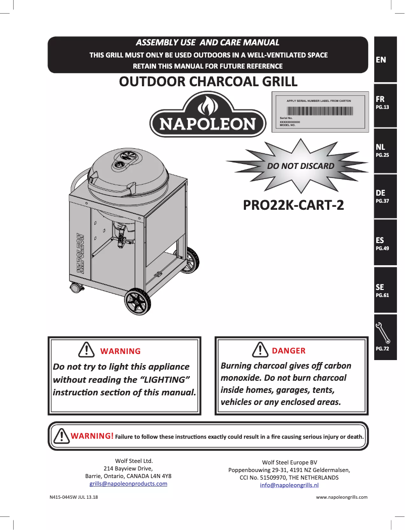 Image de la première page du manuel de l'appareil Charcoal Pro Cart