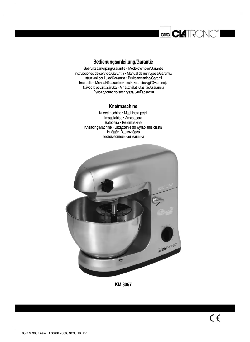 Page 1 de la notice Manuel utilisateur Clatronic KM 3067