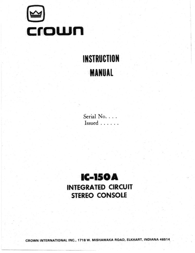 Page n°1 - Manuel utilisateur Crown IC-150A