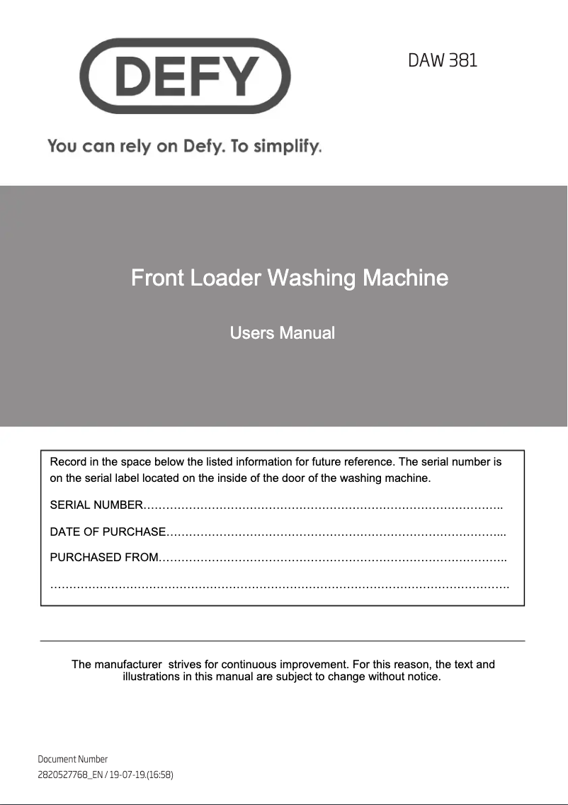 Page n°1 - Manuel utilisateur Defy DAW387