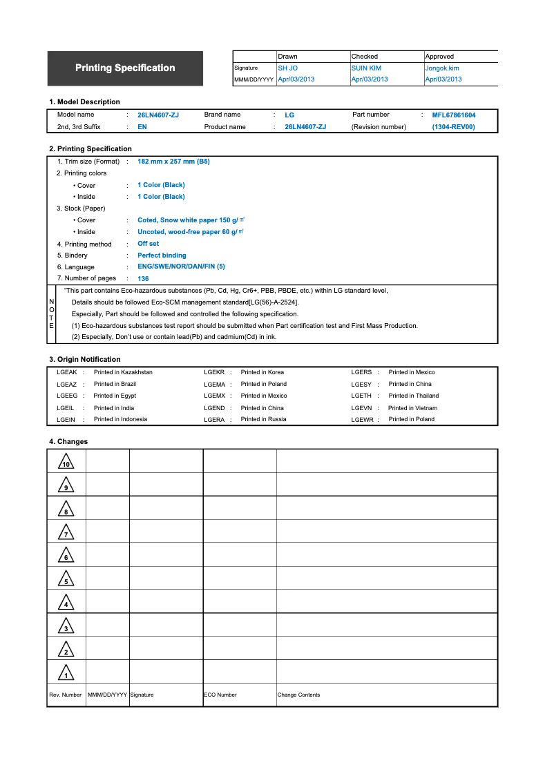 Page 1 de la notice Manuel utilisateur LG 26LN460U