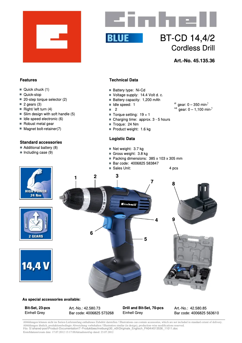 Image de la première page du manuel de l'appareil BT-CD 14,4/2
