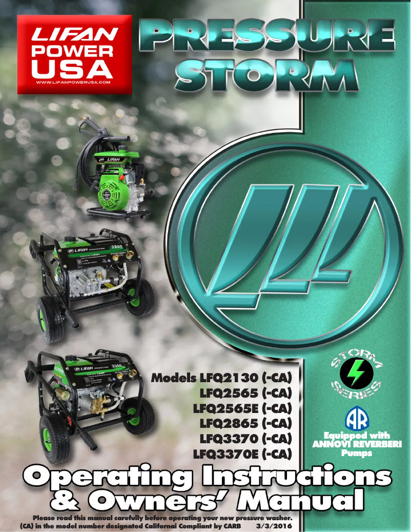 Page n°1 - Manuel utilisateur Lifan Pressure Storm 2800