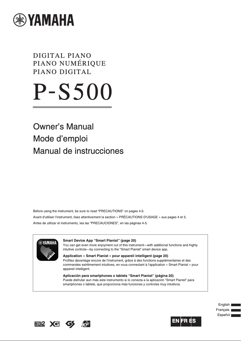 Page 1 de la notice Manuel utilisateur Yamaha P-S500