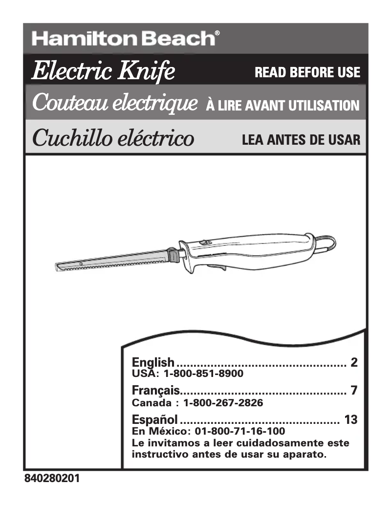 Page n°1 - Manuel d'utilisation et d'entretien Hamilton Beach 74250R