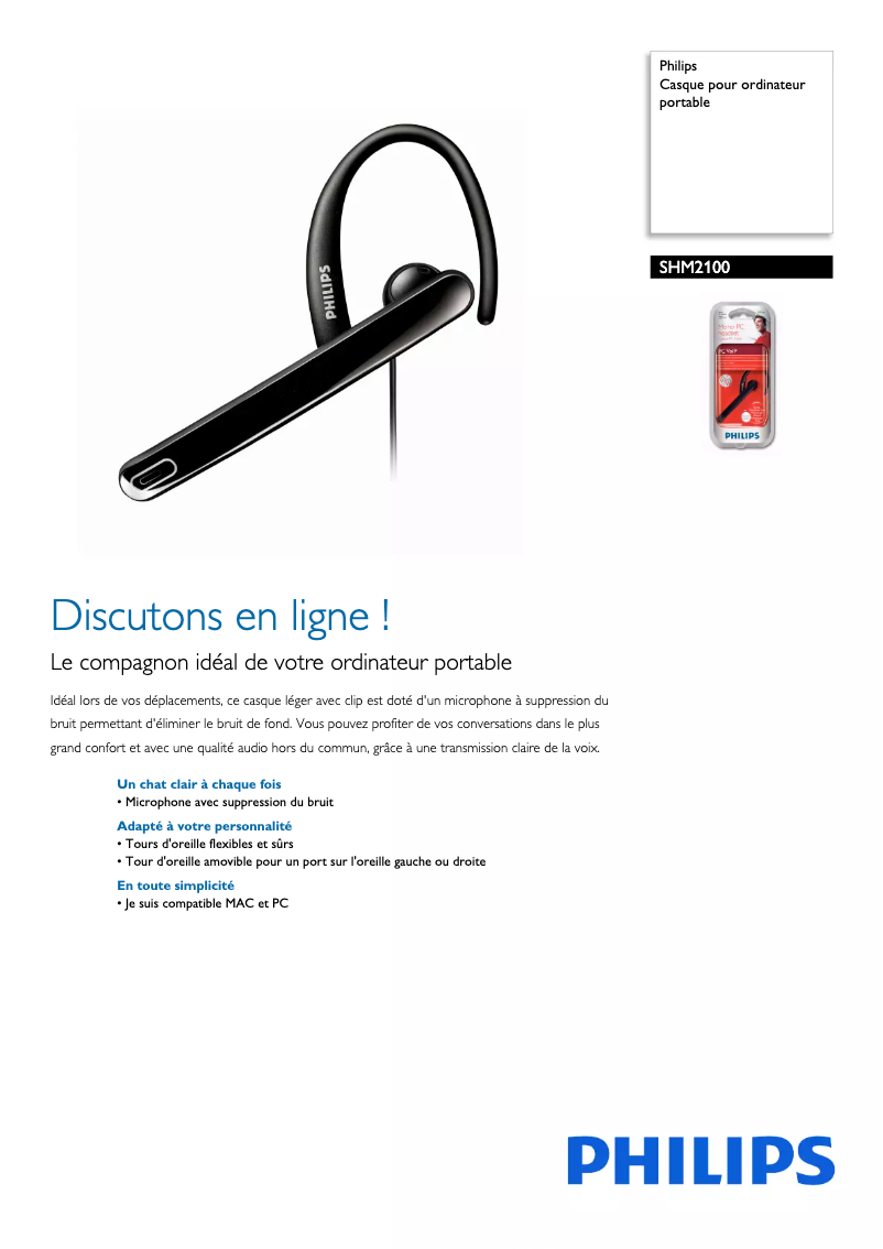 Page n°1 - Fiche technique Philips SHM2100