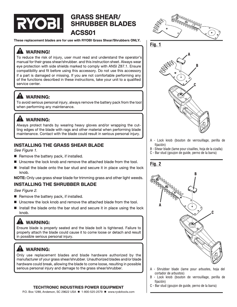 Page 1 de la notice Manuel utilisateur RYOBI ACSS01