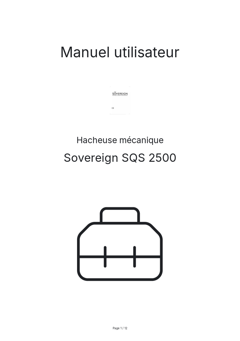 Page n°1 - Manuel utilisateur Sovereign SQS 2500
