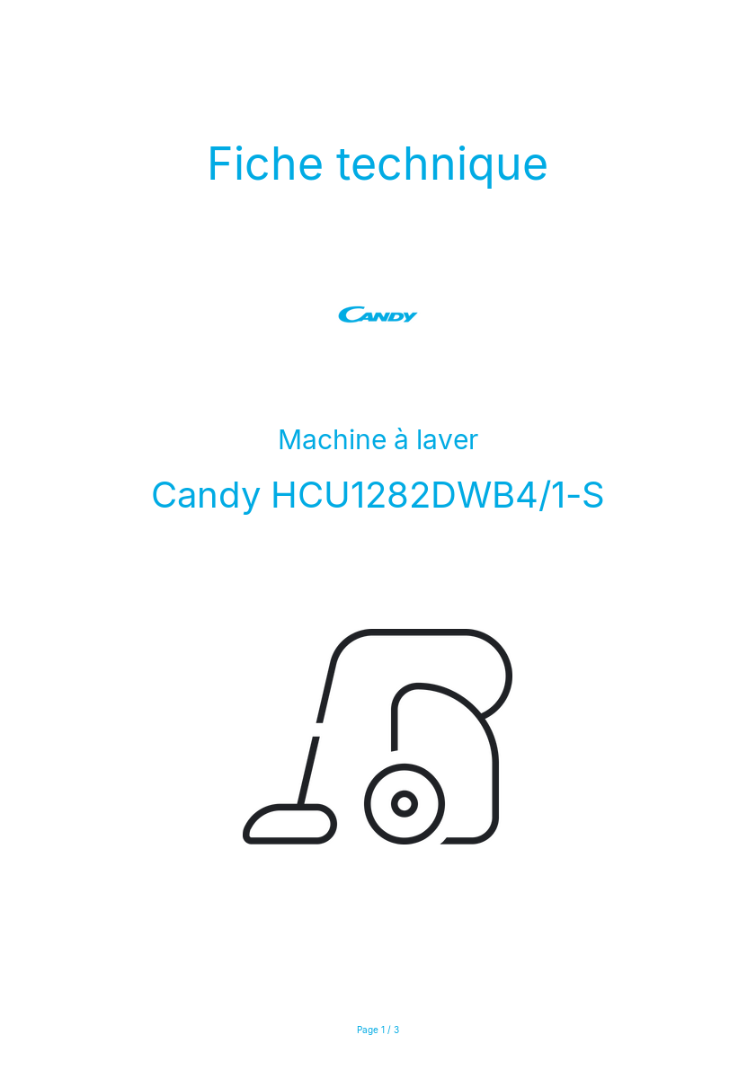 Page n°1 - Fiche technique Candy HCU1282DWB4/1-S