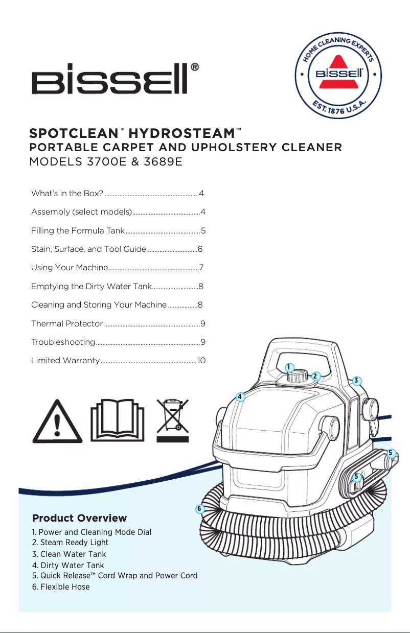 Image de la première page du manuel de l'appareil SpotClean HydroSteam 3700E