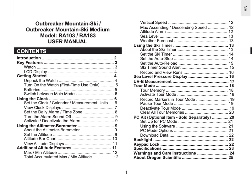 Page 1 de la notice Manuel utilisateur Oregon Scientific RA183