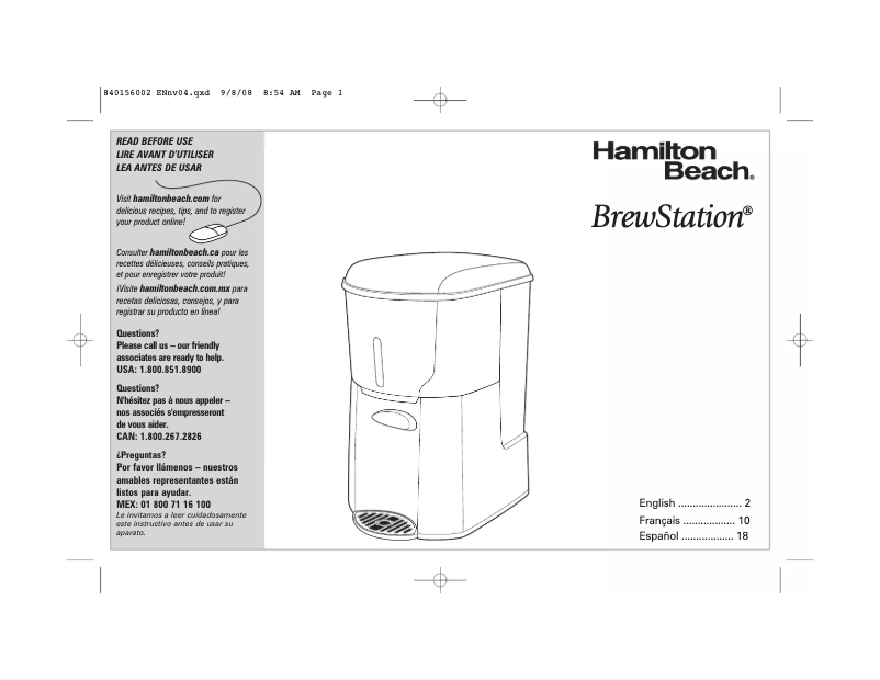 Page n°1 - Manuel utilisateur Hamilton Beach BrewStation 47665