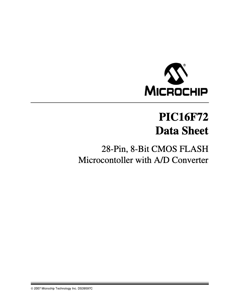 Página 1 del manual Ficha técnica Microchip PIC16F72