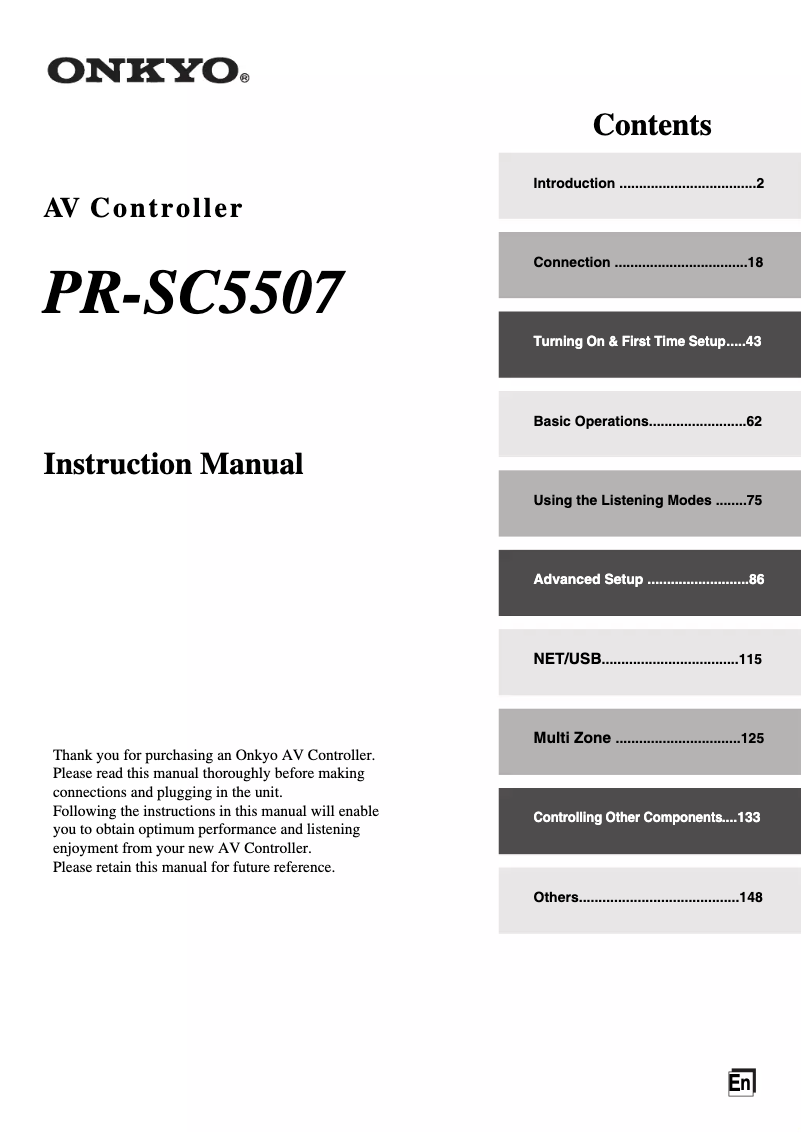 Page 1 de la notice Manuel utilisateur Onkyo PR-5507