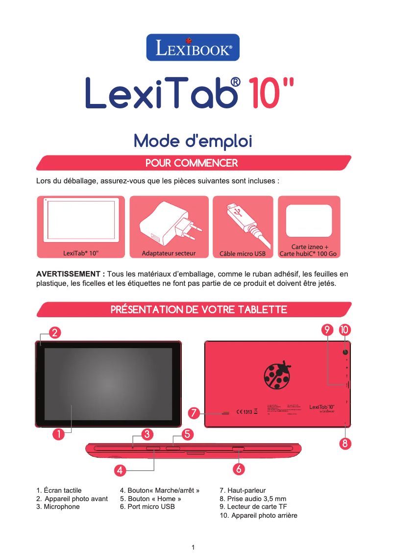 Image de la première page du manuel de l'appareil LexiTab 10