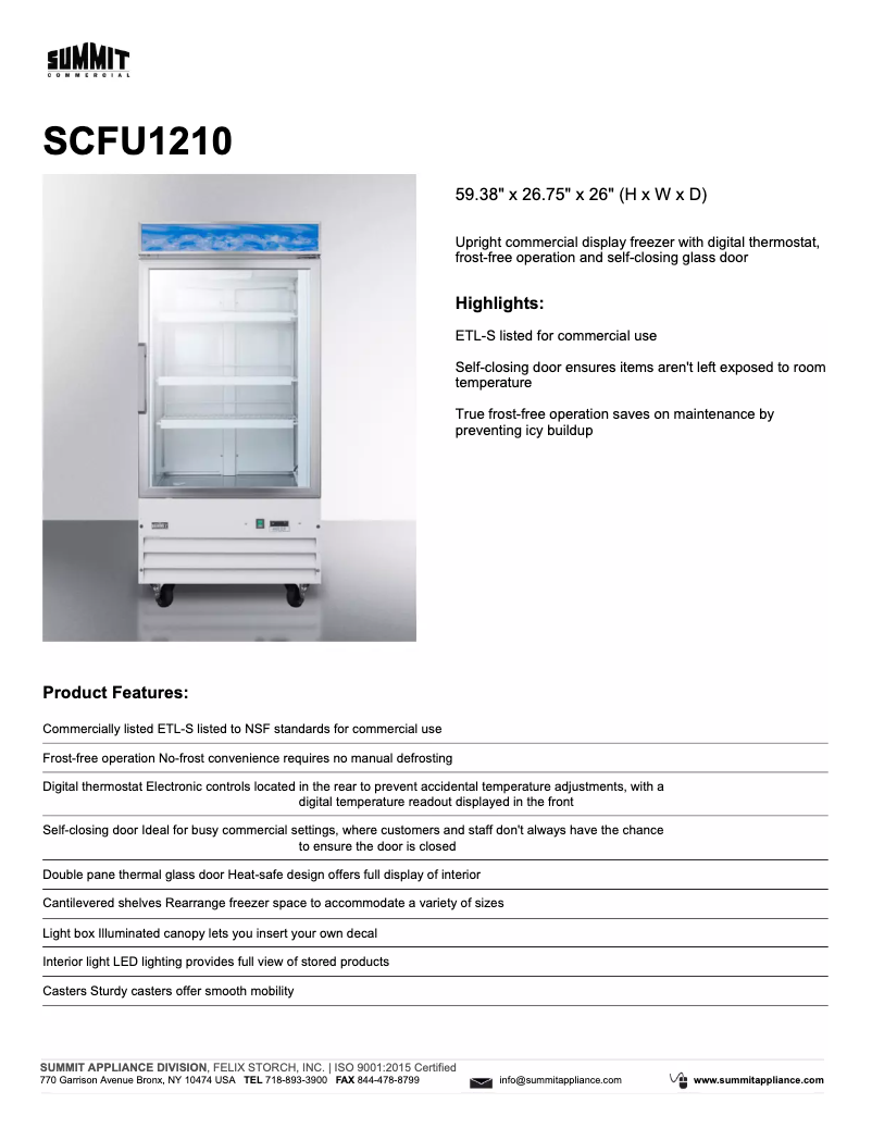 Image de la première page du manuel de l'appareil Commercial SCFU1210