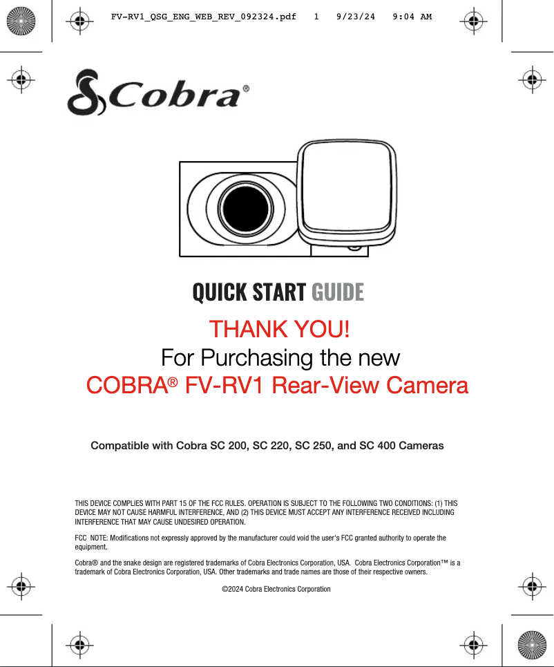 Página 1 del manual Guía de inicio rápido Cobra FV-RV1