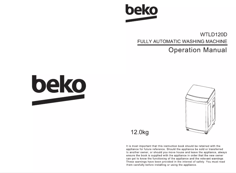 Page 1 de la notice Manuel utilisateur Beko WTLD120D
