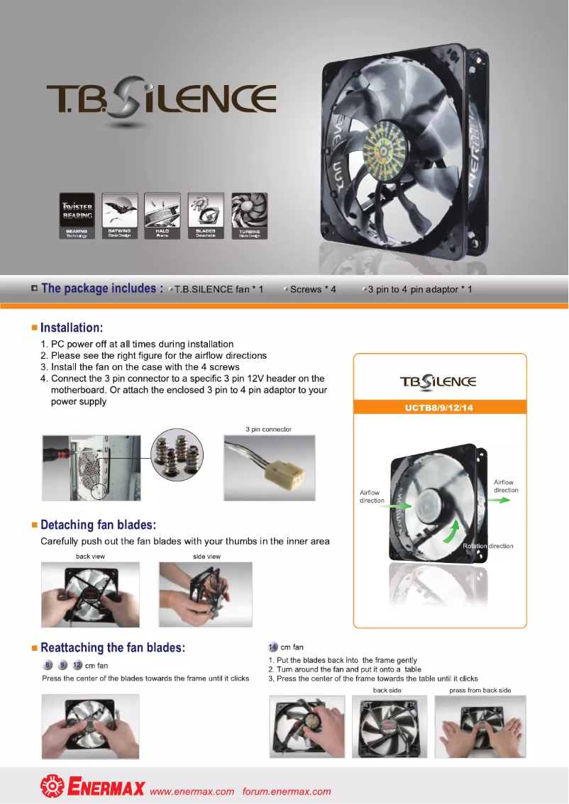 Page 1 de la notice Manuel utilisateur Enermax T.B.Silence