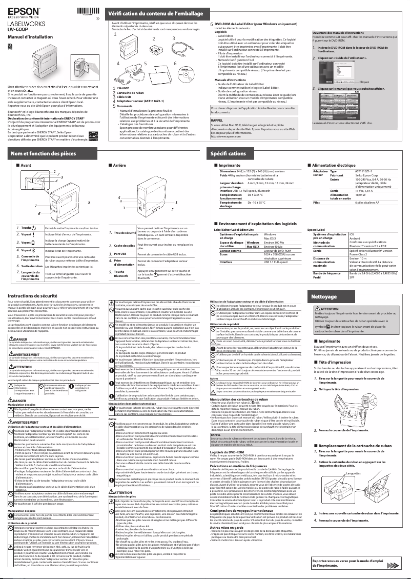 Page 1 de la notice Manuel utilisateur Epson LabelWorks LW-600P