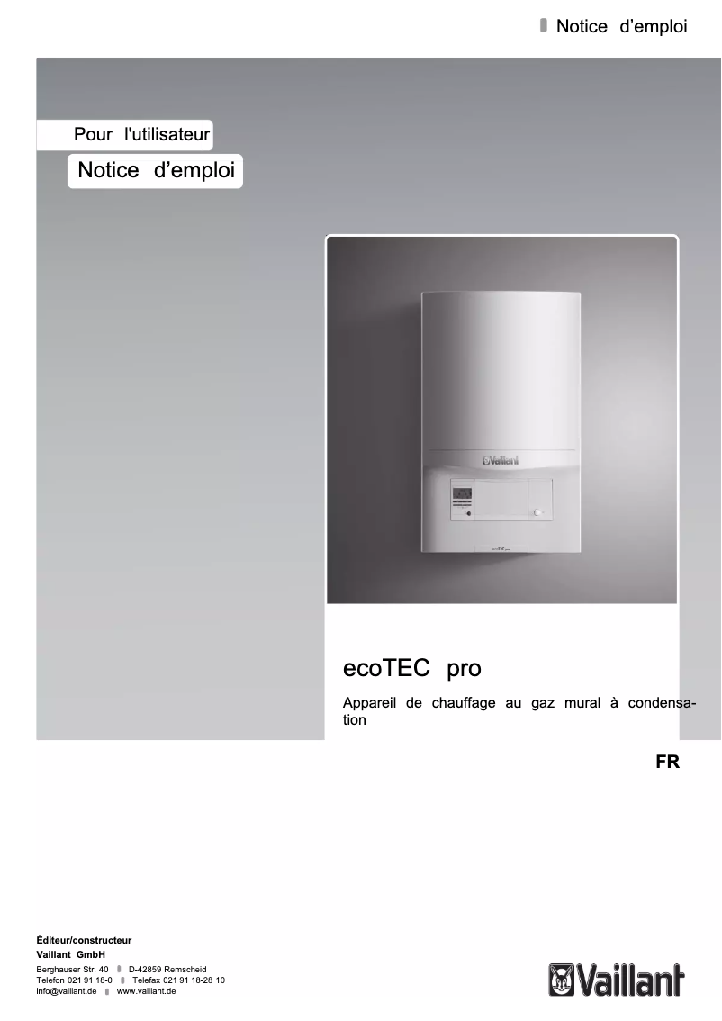 Page n°1 - Manuel utilisateur Vaillant EcoTec pro VHR CW 3/5-3