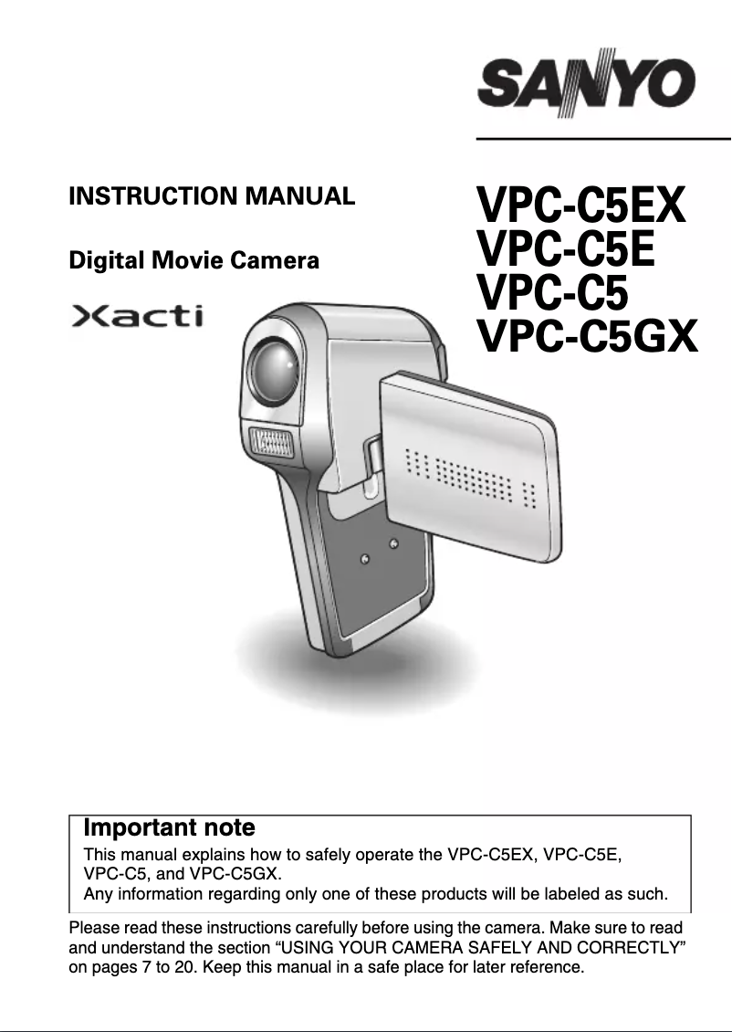 Image de la première page du manuel de l'appareil Xacti VPC-C5EX