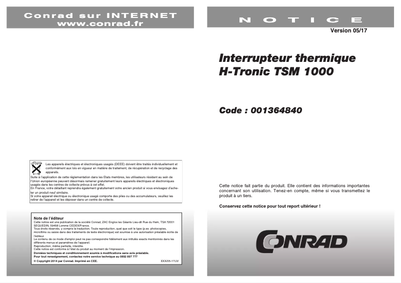 Page n°1 - Manuel utilisateur H-Tronic TSM 1000