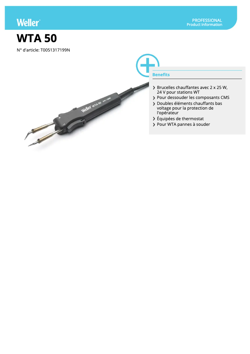 Page 1 de la notice Fiche technique Weller WTA 50