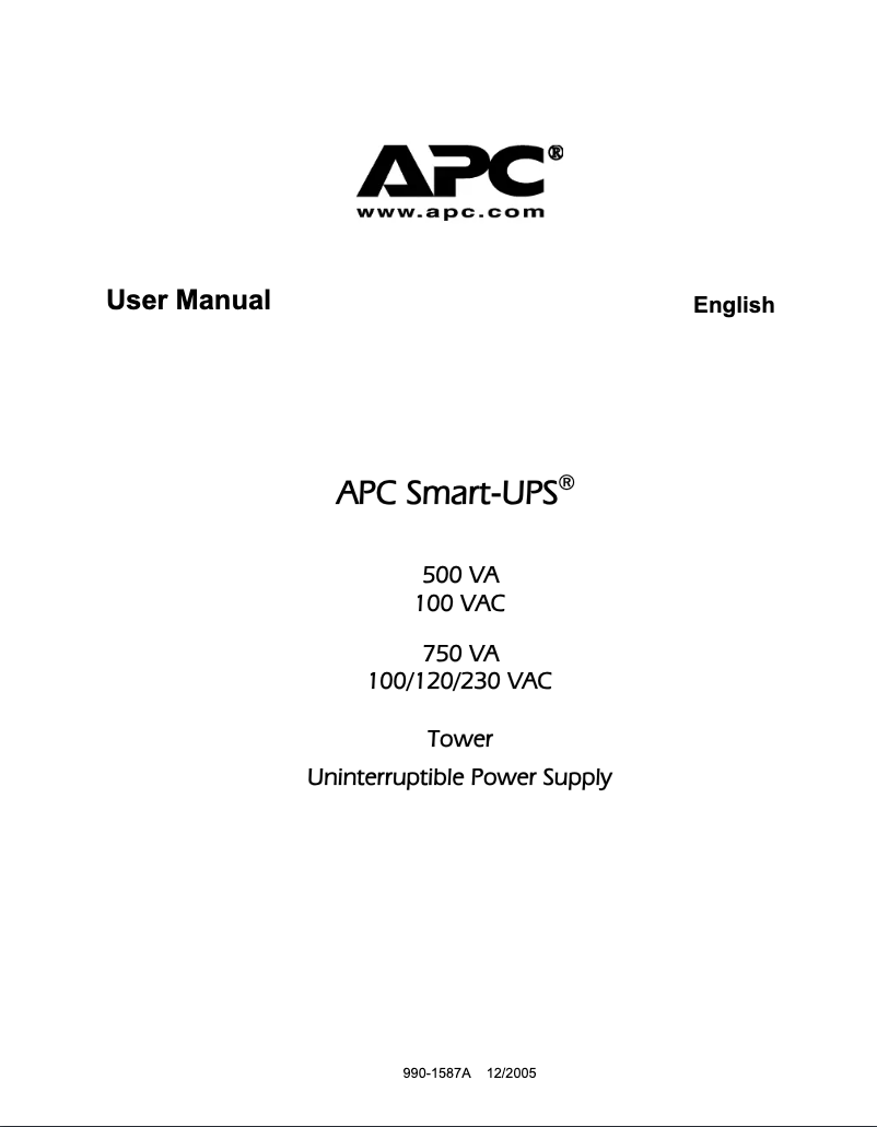 Page 1 de la notice Manuel utilisateur APC BAT SMT + 750VA
