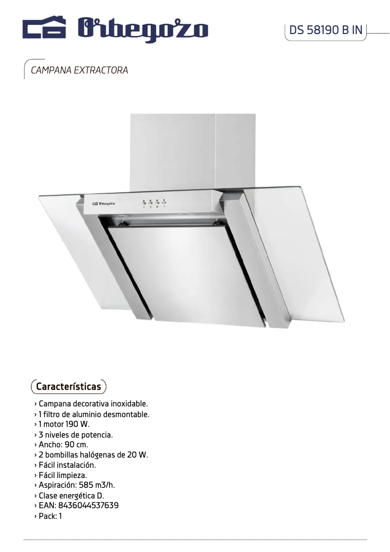 Page n°1 - Fiche technique Orbegozo DS 58190 B IN