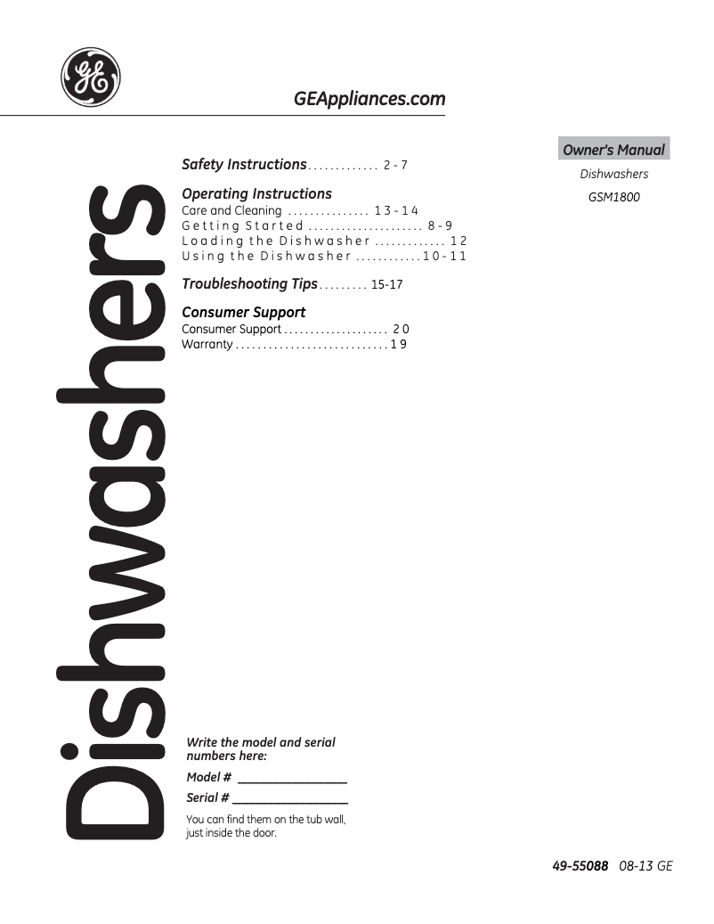 Image de la première page du manuel de l'appareil Spacemaker GSM1860FSS