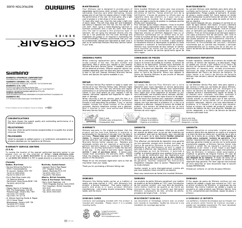 Página 1 del manual Manual de usuario Shimano Corsair 301A
