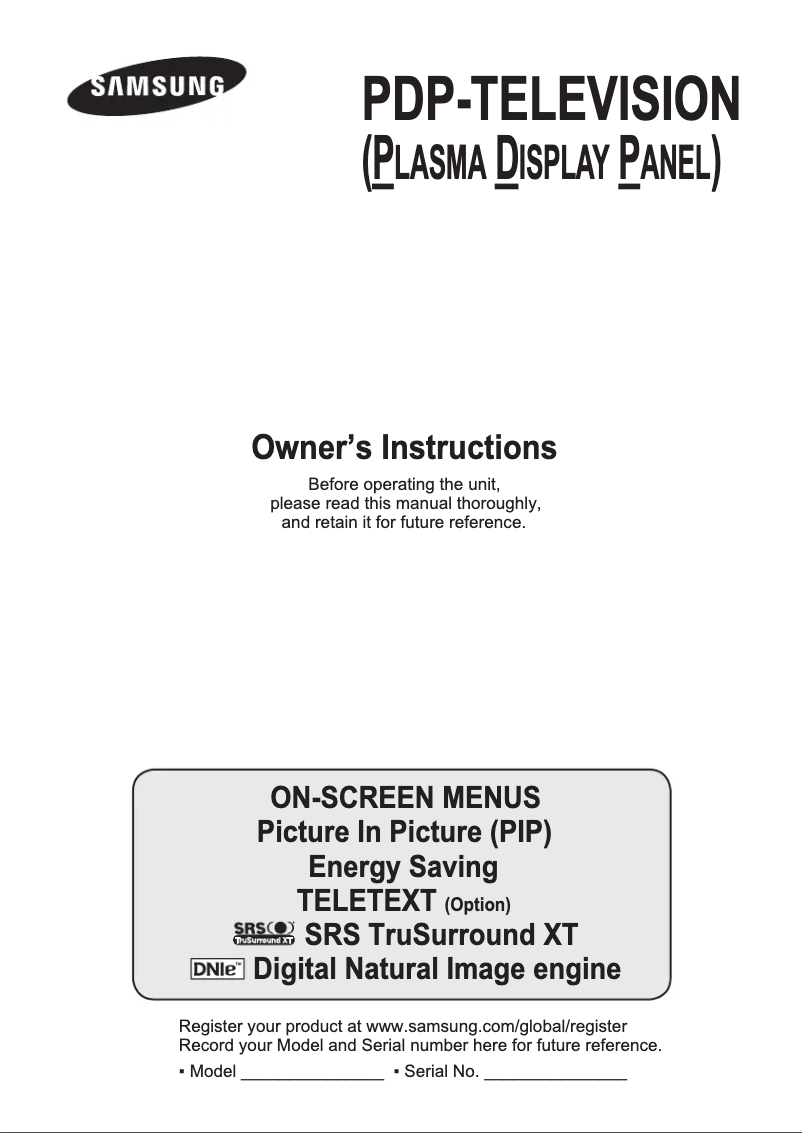 Page 1 de la notice Manuel utilisateur Samsung PS-50C91
