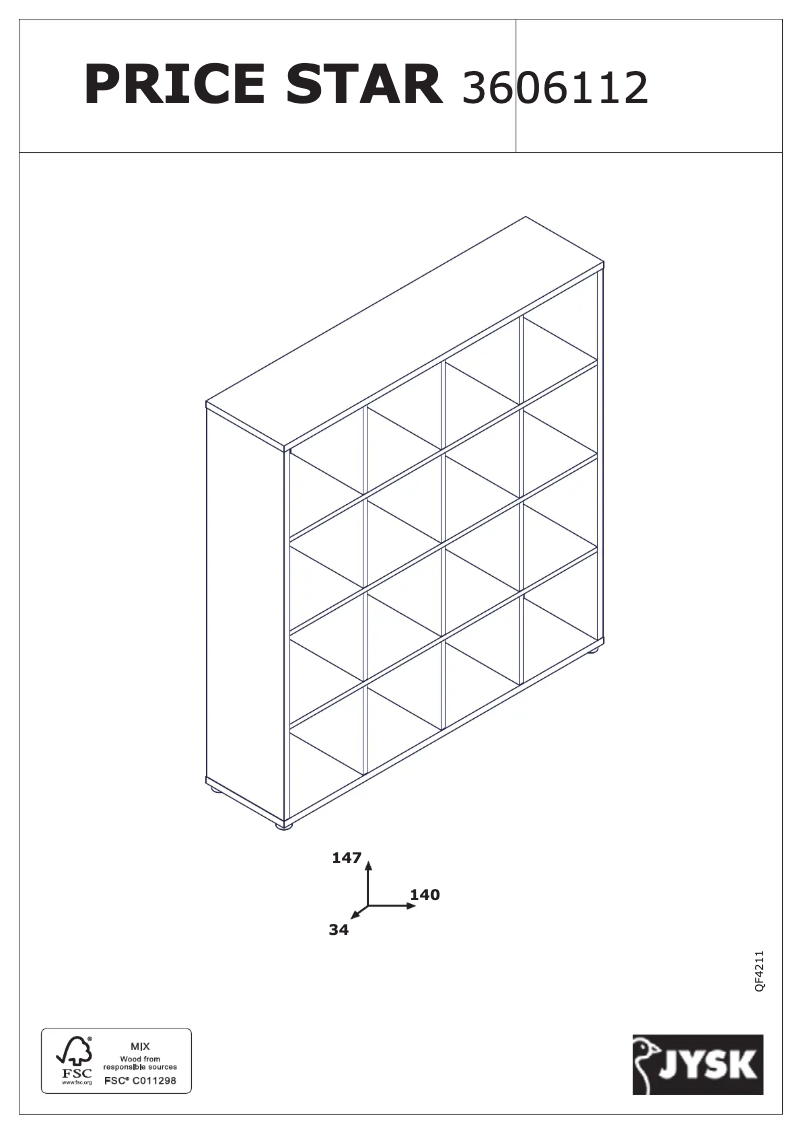 Page 1 de la notice Manuel utilisateur JYSK Price Star (141x147x34)