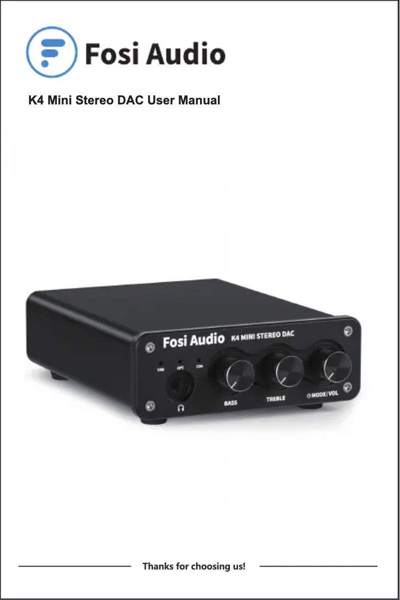 Page n°1 - Manuel utilisateur Fosi Audio K4
