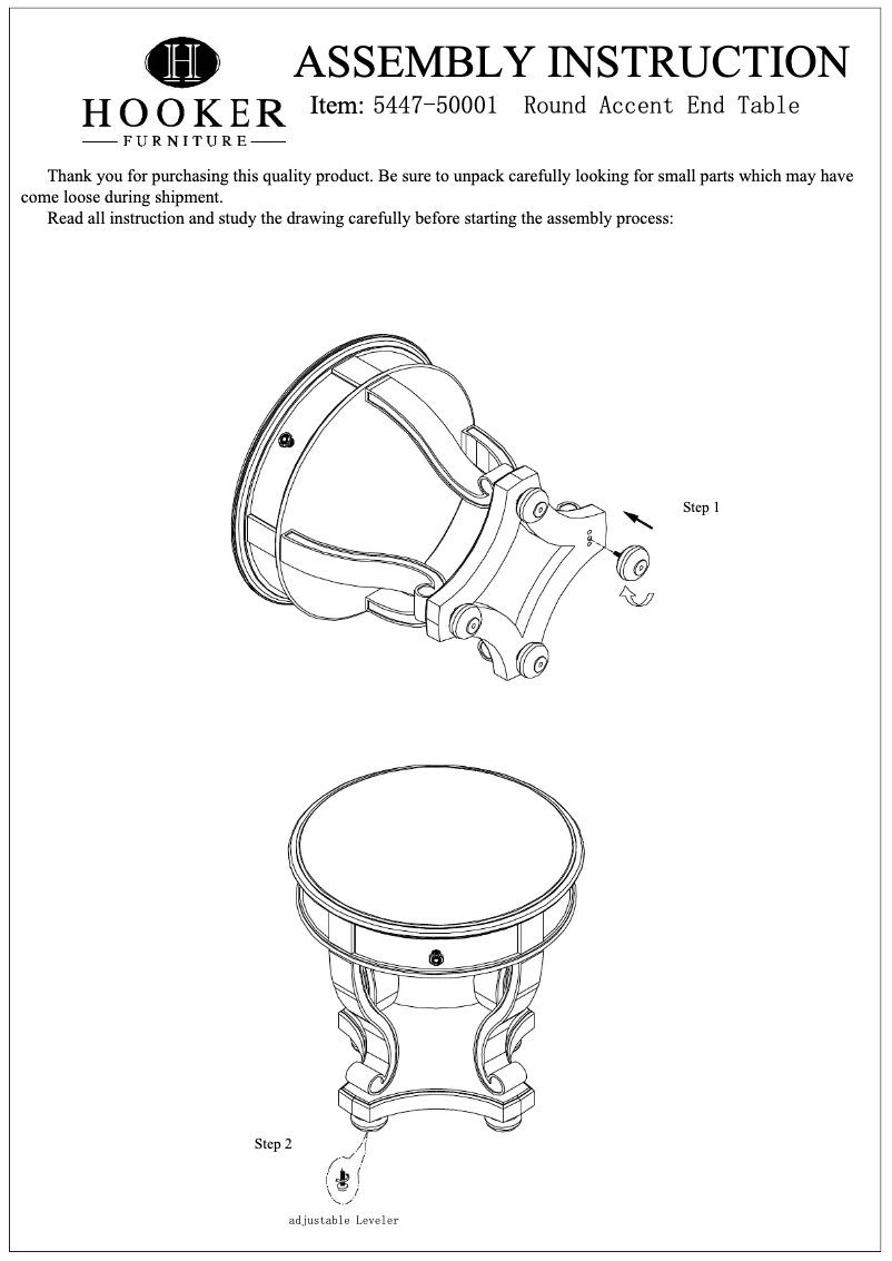 Page n°1 - Manuel utilisateur Hooker 5447-50001