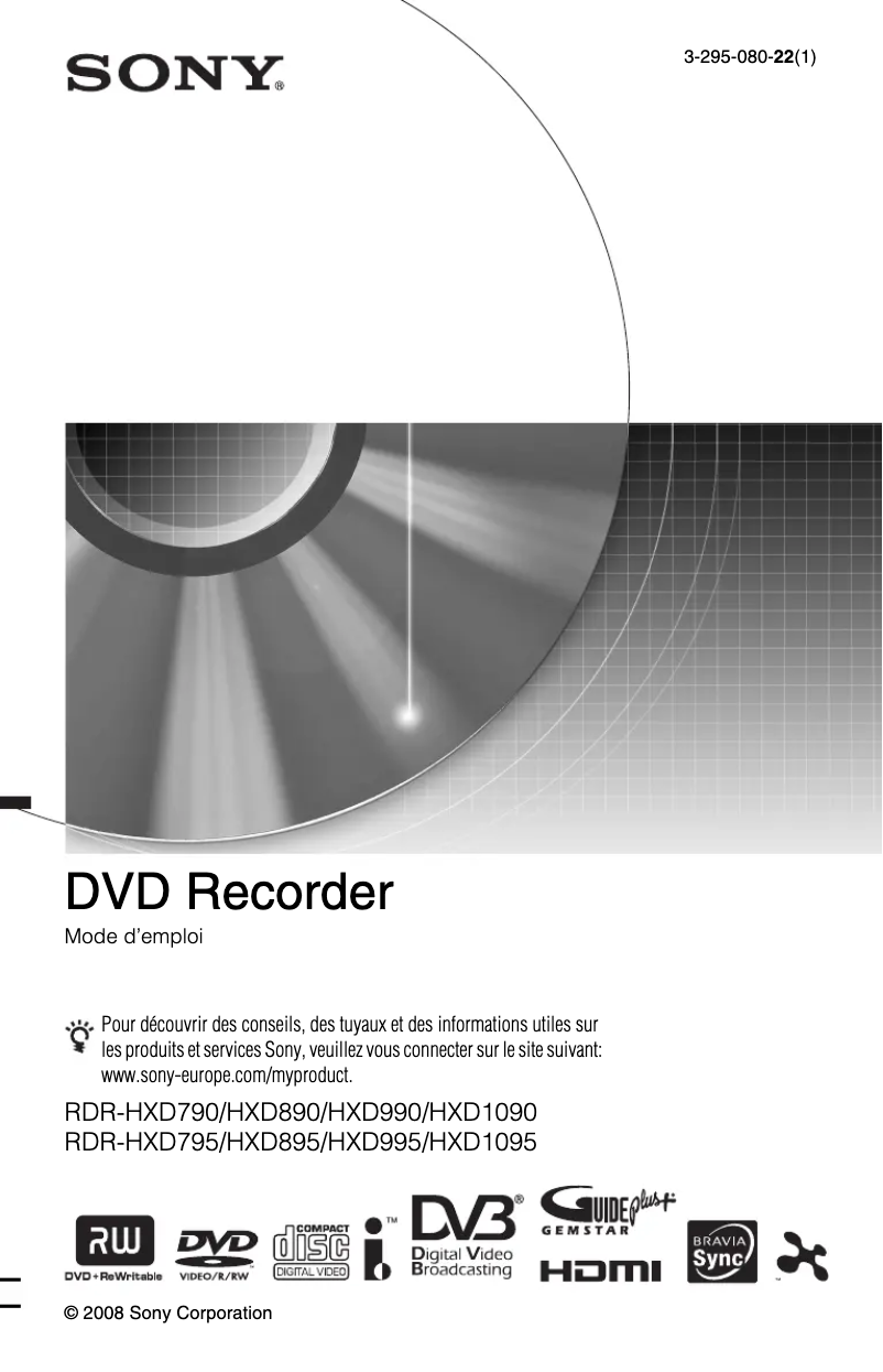 Page n°1 - Manuel utilisateur Sony RDR-HXD890