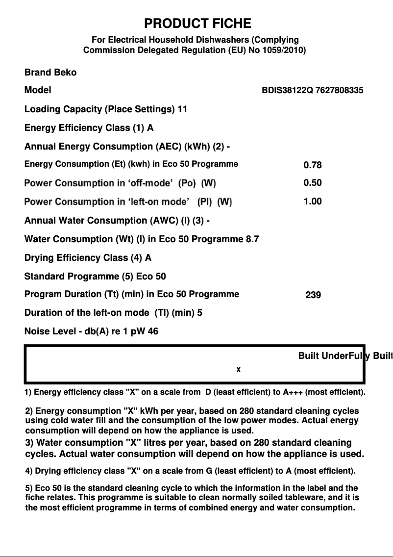 Page n°1 - Fiche technique Beko BDIS38122Q
